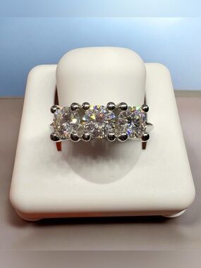 Moissanite 2.00CTW Sterling Silver Past, Present and Future Ring Size 6